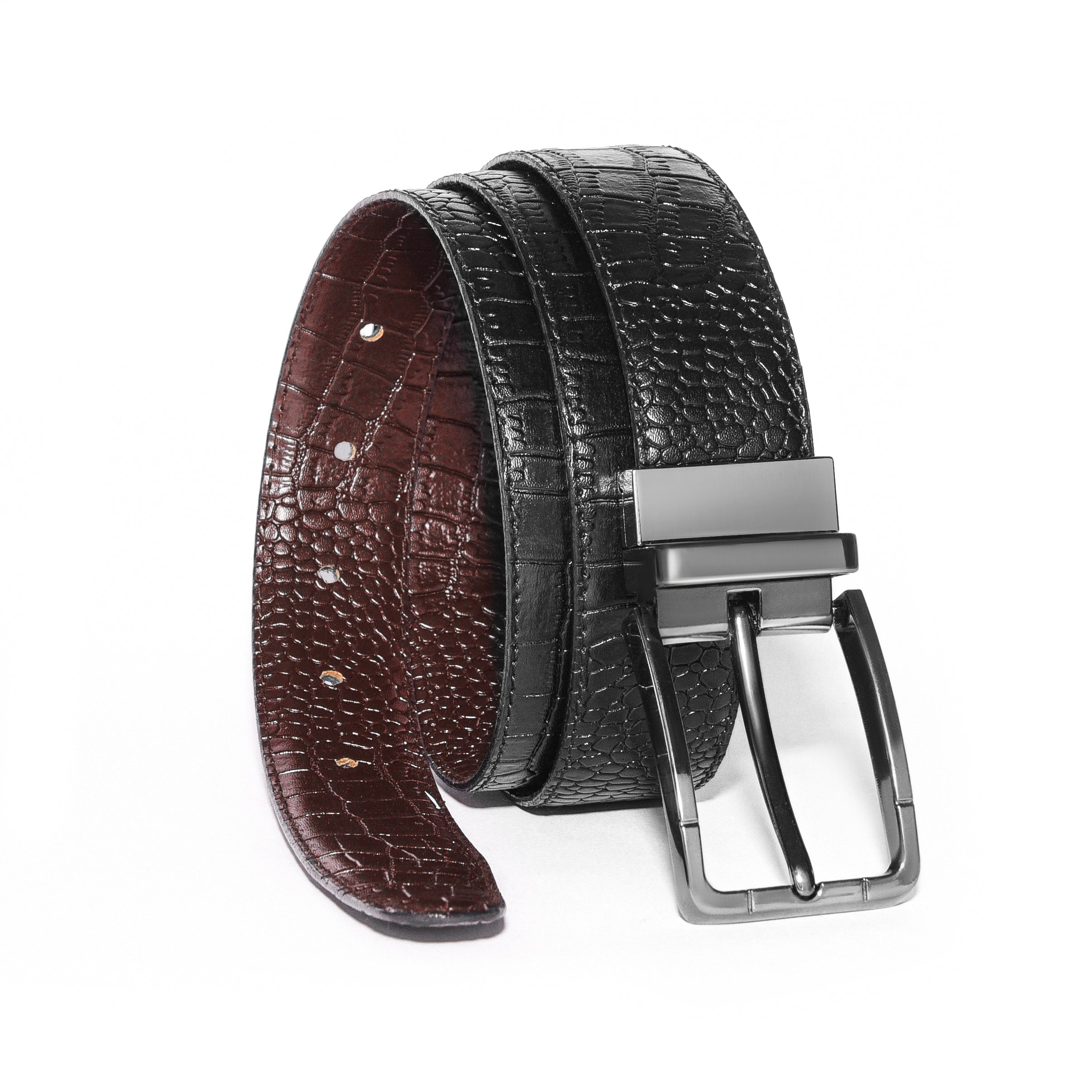 2-in-1 Reversible Leather Belt Crocodile Texture