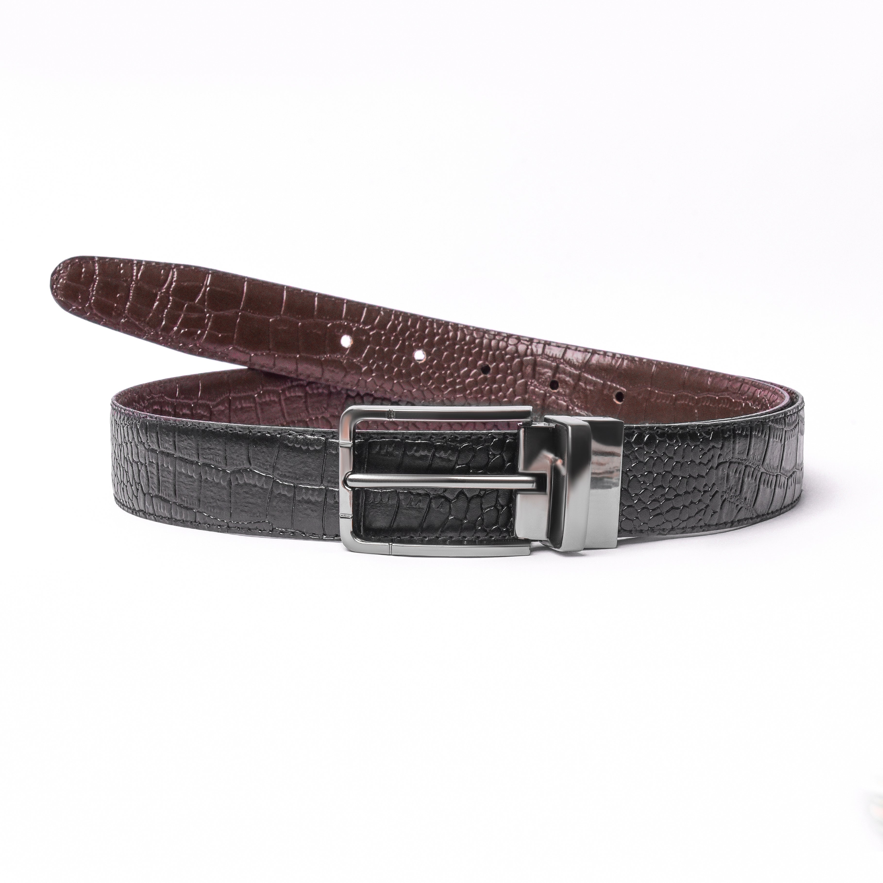 2-in-1 Reversible Leather Belt Crocodile Texture